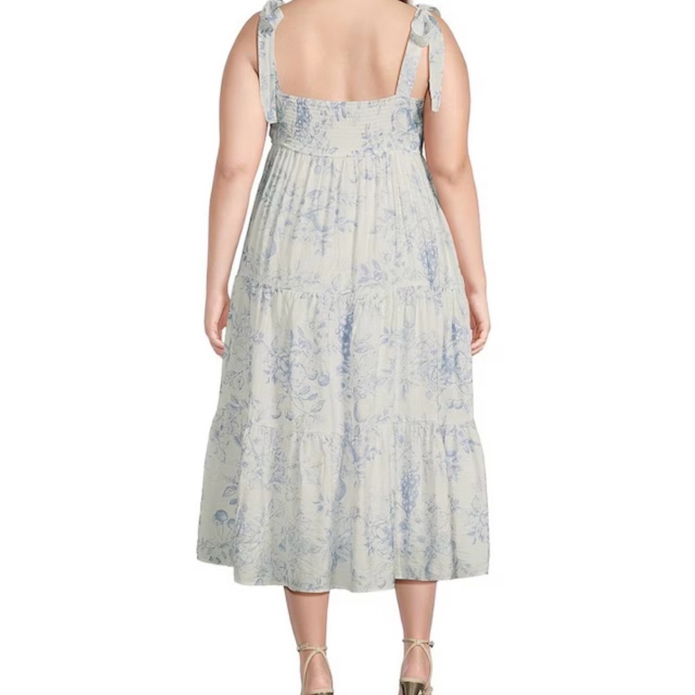 NWT Perch Blu Pepper Plus Floral Midi Dress Blue Ivory Tie Strap Sundress 2X - Picture 3 of 5